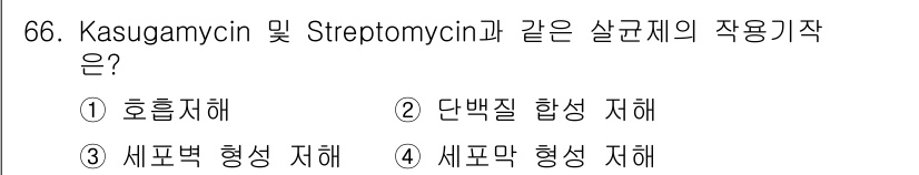 식물보호기사 2022년 66번 - Kasugamycin과 Streptomycin은 특정 세균의 단백질 합성... 에 관한 핵심 기출문제