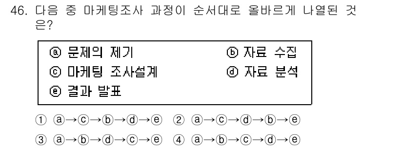 텔레마케팅관리사 2022년 46번 - 정답은 ① 문제 제기입니다. 마케팅 조사의 첫 단계는 해결해야 할 문제를... 에 관한 핵심 기출문제