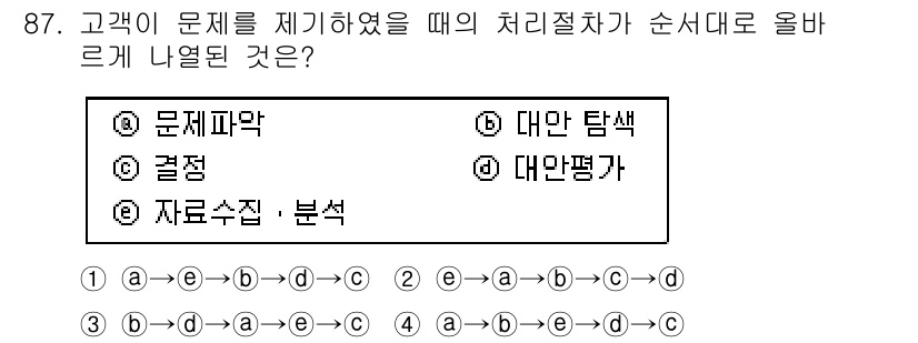 텔레마케팅관리사 2022년 87번 - 정답: C. 자로수집·분석

고객의 문제 제기에 대한 처리는 먼저 문제를... 에 관한 핵심 기출문제