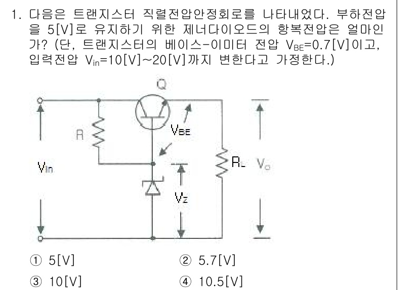정보통신기사(구) 2017년 1번 - 주어진 회로에서 입력 전압 Vin이 증가함에 따라 베이스-이미터 전압 V... 에 관한 핵심 기출문제