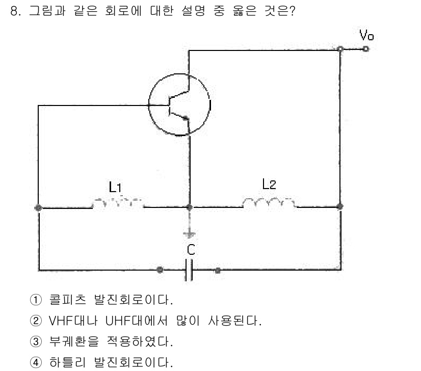 정보통신기사 2019년 8번 - 정답은 4번 "하들리 발진회로이다."입니다. 하들리 발진회로는 주로 LC... 에 관한 핵심 기출문제