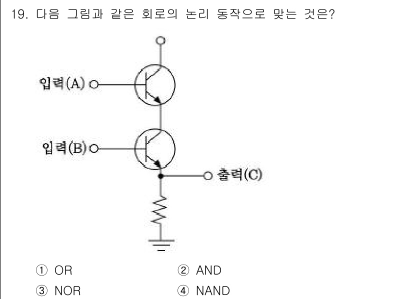 정보통신기사(구) 2021년 19번 - 주어진 회로는 두 개의 입력(A, B)을 가지며, 각각의 입력이 모두 활... 에 관한 핵심 기출문제