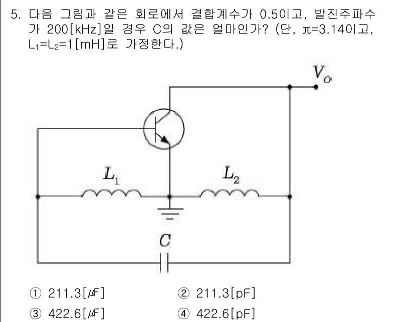 정보통신기사(구) 2021년 5번 - 주어진 회로는 공진 주파수와 관련된 문제로, 공진 주파수 \( f_0 \... 에 관한 핵심 기출문제