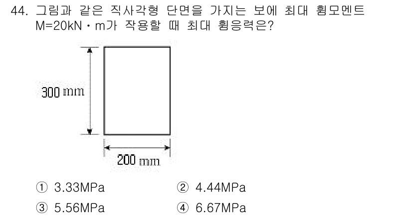 실내건축기사(구) 2022년 44번 - 주어진 힘모멘트 \( M = 20 \, \text{kN} \cdot \t... 에 관한 핵심 기출문제