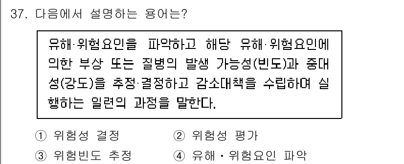 산업안전기사_필기 2022년 37번 - 유해·위험요인을 파악하고 평가하여 이로 인해 발생할 수 있는 사고나 질병... 에 관한 핵심 기출문제