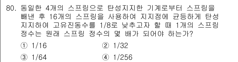 소음진동기사(구) 2016년 80번 - 주어진 문제는 여러 개의 스프링이 결합된 시스템을 다루고 있습니다. 탄성... 에 관한 핵심 기출문제