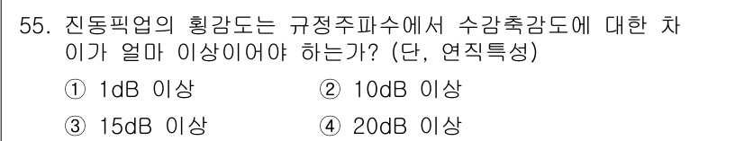 소음진동기사 2016년 55번 - 소음 진동 분야에서 규정 주파수의 수감축감도 차이를 결정할 때, 3dB ... 에 관한 핵심 기출문제