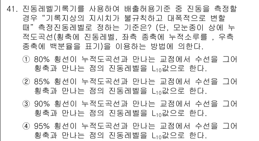 소음진동기사(구) 2017년 42번 - 주어진 문제는 소음 진동 측정에 관한 내용으로, 특정 주파수 범위에서 진... 에 관한 핵심 기출문제