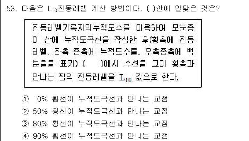소음진동기사 2018년 53번 - 주어진 문제는 소음 진동에 관한 것으로, L10 지동 레벨의 정의를 이해... 에 관한 핵심 기출문제