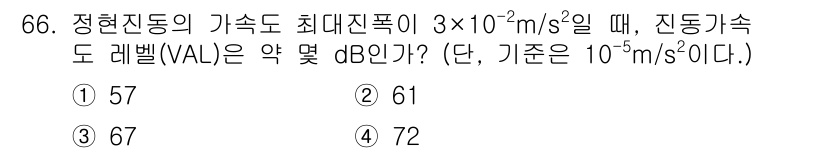 소음진동기사 2020년 66번 - 정현진동의 최대 진폭이 주어졌을 때, 진동 수준(VAL)을 구하기 위해서... 에 관한 핵심 기출문제