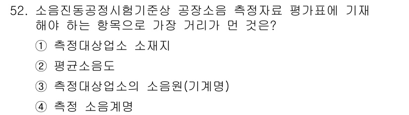 소음진동기사 2021년 52번 - 소음진동공학에서 평가표에 기재하는 항목은 일반적으로 소음의 유형과 그 세... 에 관한 핵심 기출문제