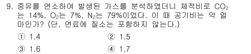 에너지관리기사 2022년 9번 - 가스의 조성을 통해 질소(N)의 비율을 알 수 있다. 전체 비율의 합을 ... 에 관한 핵심 기출문제