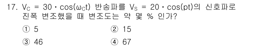 철도신호기사 2022년 17번 - 주어진 신호파형은 \( V_C = 30 \cdot \cos(ωC t) \... 에 관한 핵심 기출문제