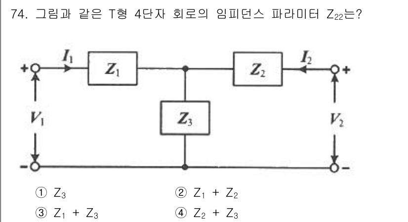 전기기사_필기 2022년 73번 - 문제의 회로에서 T형 회로의 임피던스를 구할 때, 각 임피던스의 병렬 및... 에 관한 핵심 기출문제