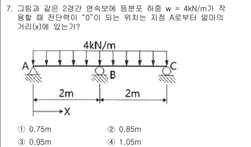 토목기사 2022년 7번 - 문제에서 주어진 하중으로 인해 지점 A의 처짐을 구해야 합니다. A에서의... 에 관한 핵심 기출문제