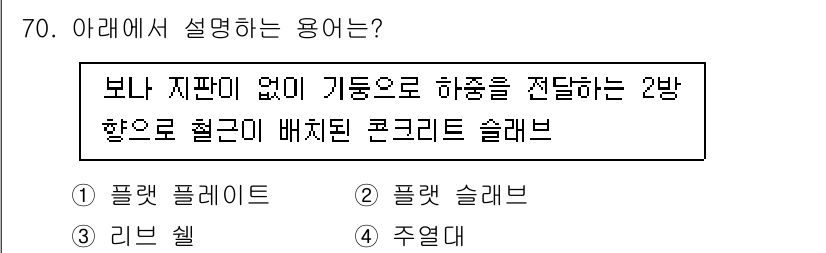 토목기사 2022년 70번 - . 플레이트.

해설: 보가 지압 없이 기둥으로 하중을 전달하는 구조에서... 에 관한 핵심 기출문제