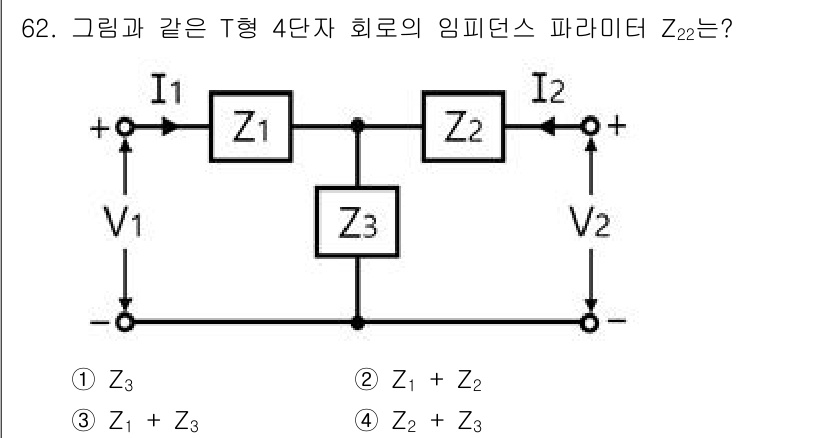 전기공사기사 2022년 62번 - T형 4단자 회로에서 임피던스를 구할 때, 각 단자의 관계를 고려해야 합... 에 관한 핵심 기출문제
