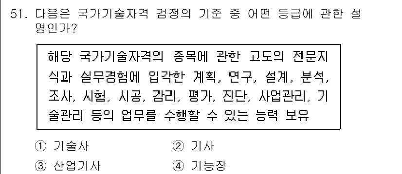 직업상담사_2급(구) 2022년 51번 - 국가기술자격증의 종류는 전문직과 실무 경험이 요구되는 분야가 포함되며, ... 에 관한 핵심 기출문제