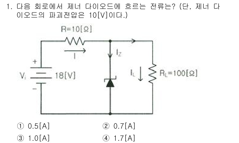 무선설비기사 2021년 1번 - 제어 회로에서 제너 다이오드가 도통하면 전압은 제너 전압에 고정된다. 주... 에 관한 핵심 기출문제