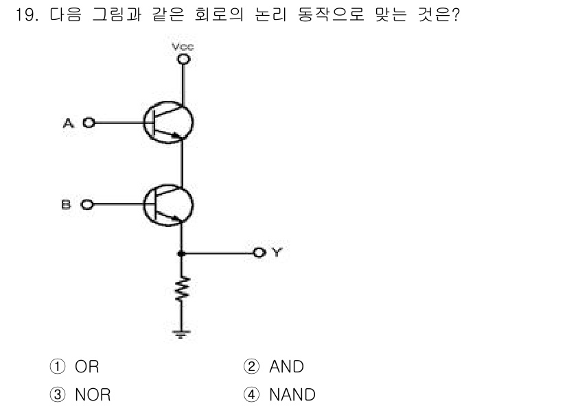 무선설비기사 2021년 19번 - 주어진 회로는 서로 다른 두 트랜지스터가 직렬로 연결된 형태입니다. A와... 에 관한 핵심 기출문제
