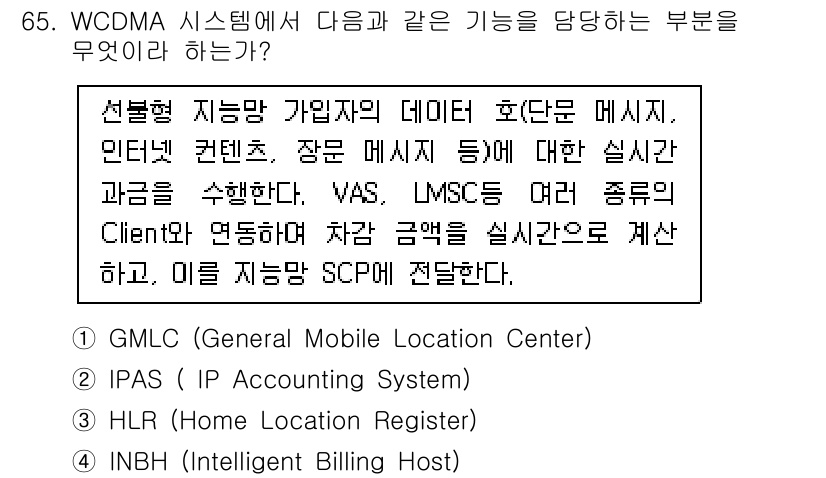 무선설비기사 2021년 65번 - INBH(Integration of Network and Billing ... 에 관한 핵심 기출문제
