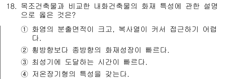 소방시설관리사 2022년 18번 - 저온장기형은 화재 발생 시 열전도율이 낮아 화재 확산을 지연시키는 특성이... 에 관한 핵심 기출문제