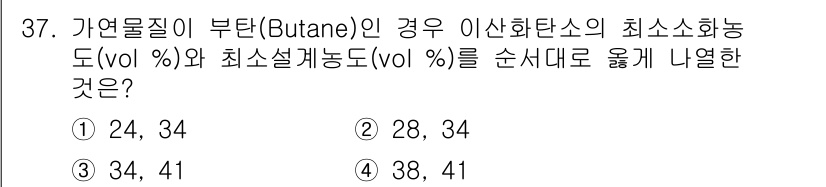 소방시설관리사 2022년 38번 - 가연물질인 부탄의 최소화학농도(vol %)는 1.8%이며, 최소설계농도(... 에 관한 핵심 기출문제