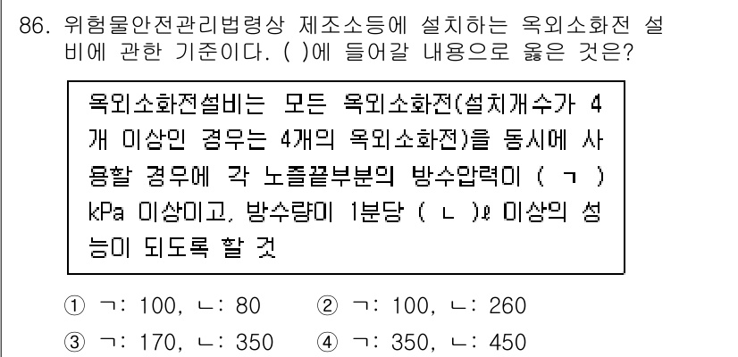 소방시설관리사 2022년 87번 - 해당 옵션은 모든 목욕소화전설비에 대해 필요한 방수량과 압력을 명시하고 ... 에 관한 핵심 기출문제