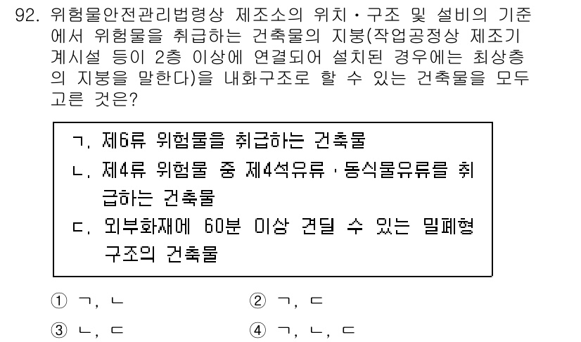소방시설관리사 2022년 93번 - 위험물 안전관리법에 따른 건축물의 분류는 건축물의 용도와 위험 요소에 따... 에 관한 핵심 기출문제