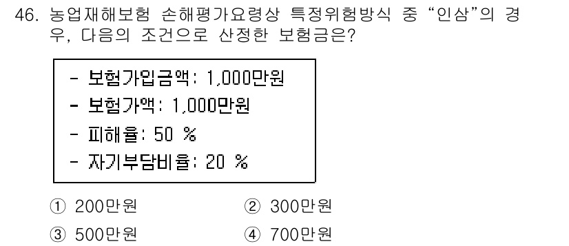 손해평가사 2022년 46번 - 해당 자격증의 핵심 개념을 묻는 객관식 문제