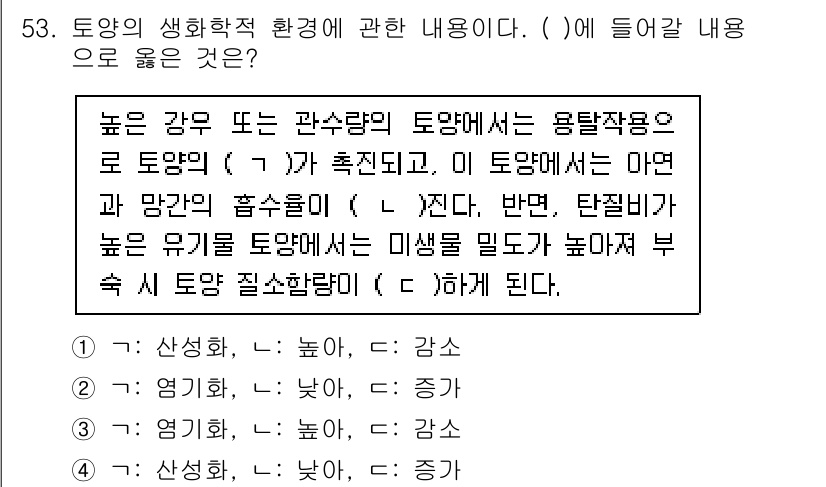 손해평가사 2022년 53번 - . 높은 강우 또는 관수량의 토양에서 유량작용으로 토양이 (가) 촉진되고... 에 관한 핵심 기출문제