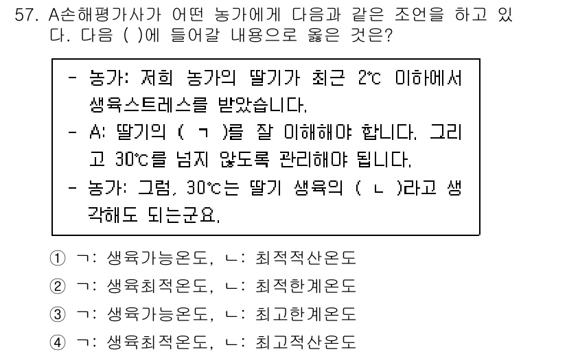 손해평가사 2022년 57번 - . 

해설: 생육 상태에 따라 온도를 조절하는 것이 중요하며, 2도 이... 에 관한 핵심 기출문제