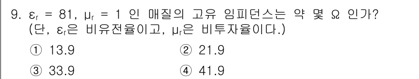 전자기사 2022년 9번 - 주어진 공식에서 유전율 \(\varepsilon_r\)와 투자율 \(\m... 에 관한 핵심 기출문제