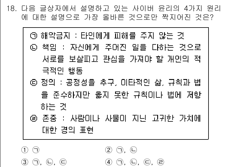 전자상거래운용사 2022년 18번 - 존중 원리는 타인에 대한 존중과 인정을 기반으로 하며, 개인의 가치와 권... 에 관한 핵심 기출문제