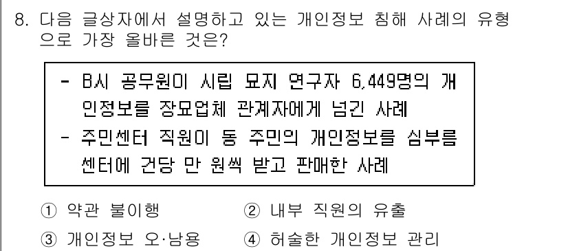 전자상거래운용사 2022년 8번 - 정답인 이유는 주민등록번호와 같은 중요 개인 정보가 외부로 유출되고 거래... 에 관한 핵심 기출문제