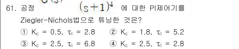 화공기사(구)(구) 2022년 61번 - Ziegler-Nichols 방법은 시스템의 발산이 시작되는 조건에서 주... 에 관한 핵심 기출문제
