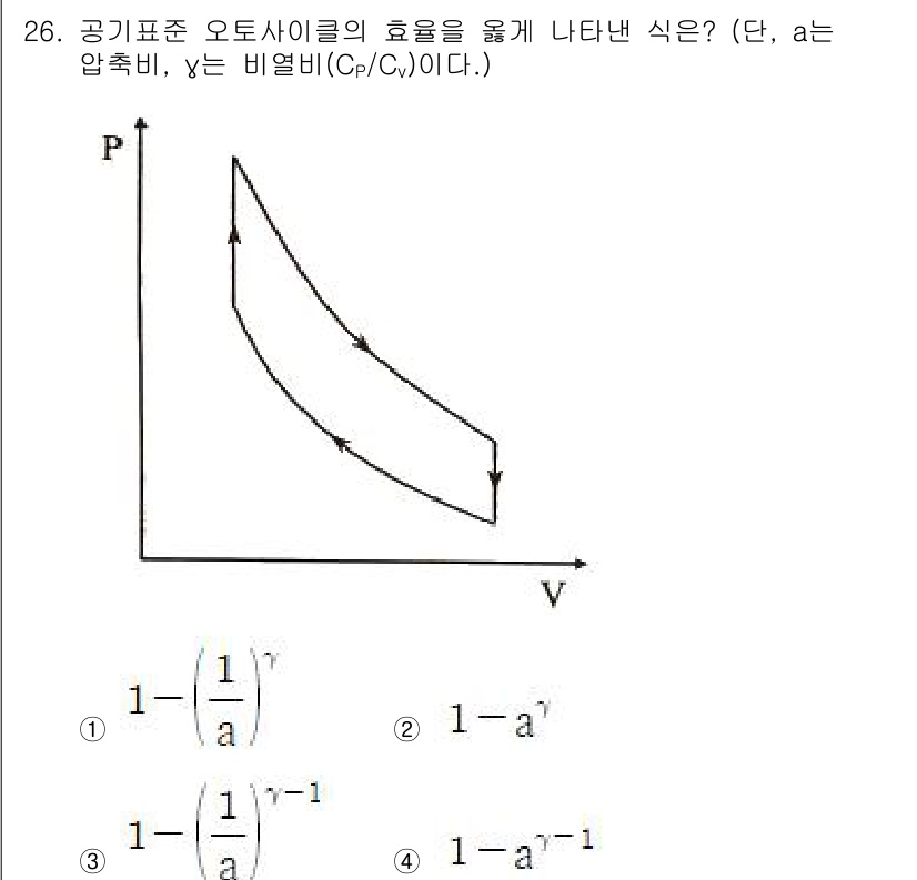 화공기사 2022년 26번 - 주어진 문제는 공기 고온 오일사이클의 효율을 나타내는 식을 찾는 것입니다... 에 관한 핵심 기출문제