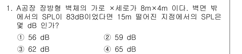 소음진동기사 2022년 1번 - 소음의 세기는 거리의 제곱에 반비례하기 때문에, 거리 15m에서의 SPL... 에 관한 핵심 기출문제