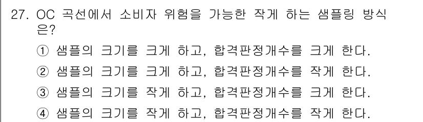품질경영기사 2022년 29번 - 정답: ①

정답인 이유: 샘플의 크기를 크게 하면 보다 대표적인 데이터... 에 관한 핵심 기출문제