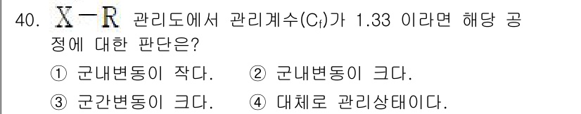 품질경영기사 2022년 44번 - 주어진 관리계수(c)가 1.33인 경우, 이는 공정의 성능이 좋지 않음을... 에 관한 핵심 기출문제