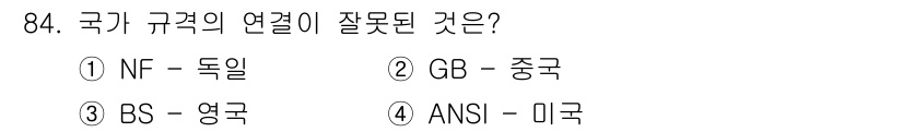 품질경영기사 2022년 88번 - GB는 중국의 국가 표준 규격으로, 다른 옵션인 NF(독일), BS(영국... 에 관한 핵심 기출문제