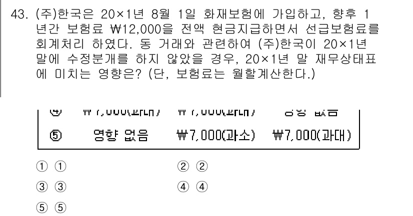 주택관리사보_1차 2021년 43번 - 문제에서 제공된 보험금은 1년 동안 유효하며, 해지 시 남은 기간에 대한... 에 관한 핵심 기출문제