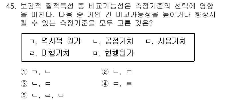 주택관리사보_1차 2021년 45번 - 보강적 질적 특성 중 비교가능성이 측정기준의 선택에 미치는 영향을 고려할... 에 관한 핵심 기출문제