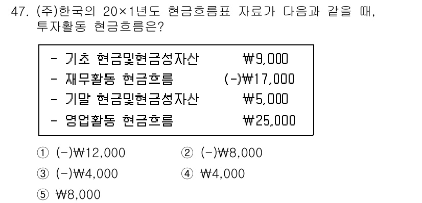 주택관리사보_1차 2021년 47번 - 투자활동 현금흐름은 자산의 매입과 매각에 따른 현금의 흐름을 포함합니다.... 에 관한 핵심 기출문제