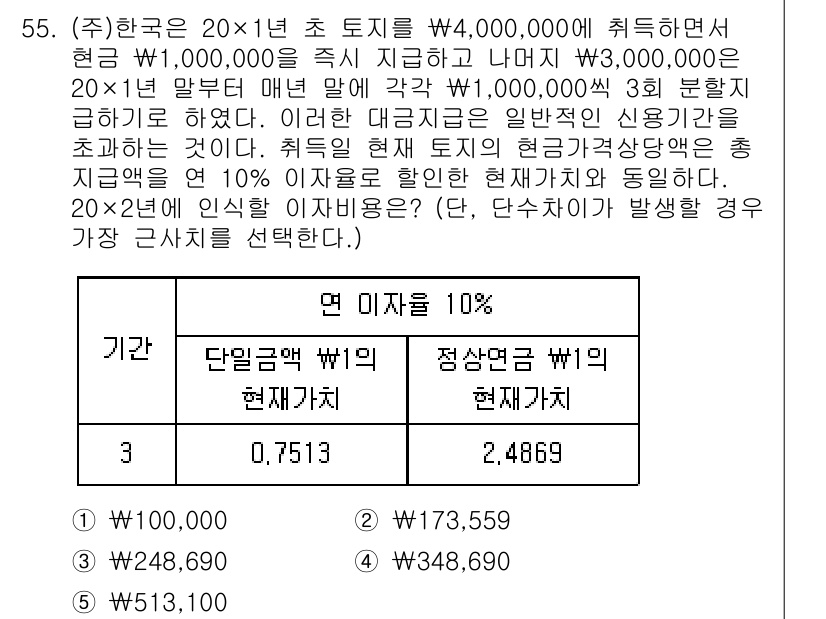 주택관리사보_1차 2022년 55번 - 정답이 2번인 이유는, 연 이자율 10%를 적용하여 각각의 현금 흐름을 ... 에 관한 핵심 기출문제