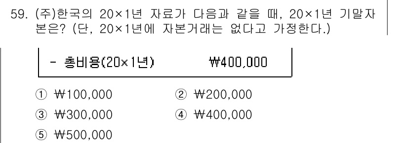 주택관리사보_1차 2022년 59번 - 20×1년 기말 자본은 총 비용에서 각 항목을 더한 금액이 되어야 하며,... 에 관한 핵심 기출문제