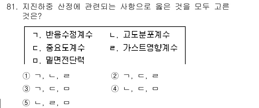 주택관리사보_1차 2022년 81번 - 반응수정계수와 중요도계수는 지진하중의 평가와 관련이 있으며, 관련 된 다... 에 관한 핵심 기출문제