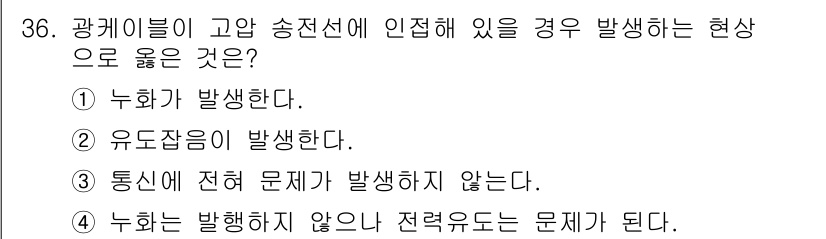 통신선로산업기사(통합편입) 2022년 36번 - 광케이블에서 누화가 발생하지 않으면 전력 손실이 감소하고, 이는 신호 품... 에 관한 핵심 기출문제