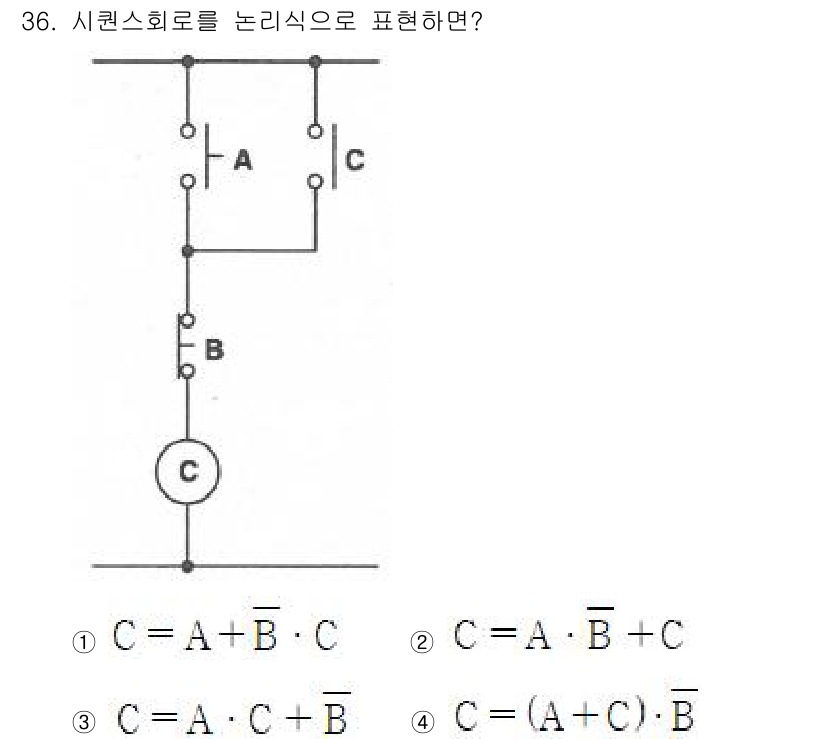 소방설비기사(전기분야) 2022년 36번 - 주어진 회로에서 C는 A와 B의 논리적 관계를 나타내며, A와 B가 모두... 에 관한 핵심 기출문제