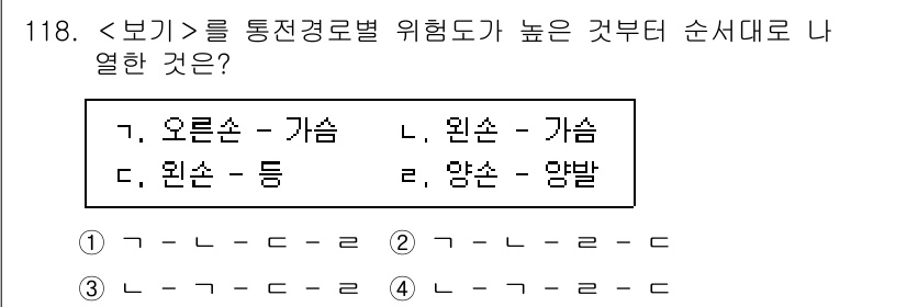 연구실안전관리사 2022년 118번 - . 원손 - 락. 

이유: 위험도 순서에서 원손이 가장 높고, 다음으로... 에 관한 핵심 기출문제